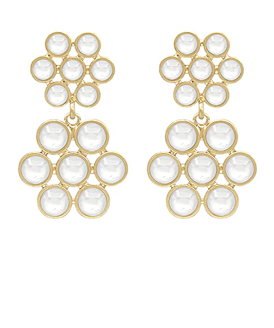GS STONE & DOUBLE FLOWER DROP EARRING - Image 3